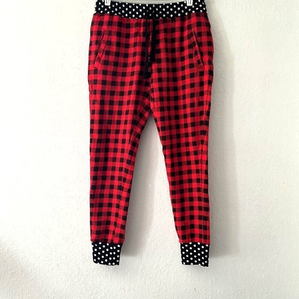 ROGUE SOCIETY BUFFALO PLAID POLKA DOT LOUNGE JOGGERS SMALL